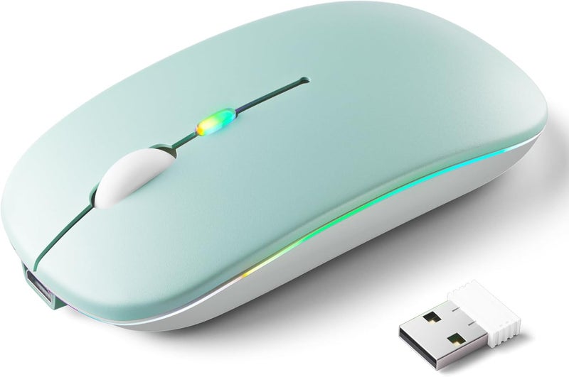 KANMABPC Wireless Bluetooth Mouse – Rechargeable, Silent, Dual Mode (Bluetooth 5.2 & USB) with LED Lights – Portable for Laptop, Desktop, & Tablet(Green) - Image 1